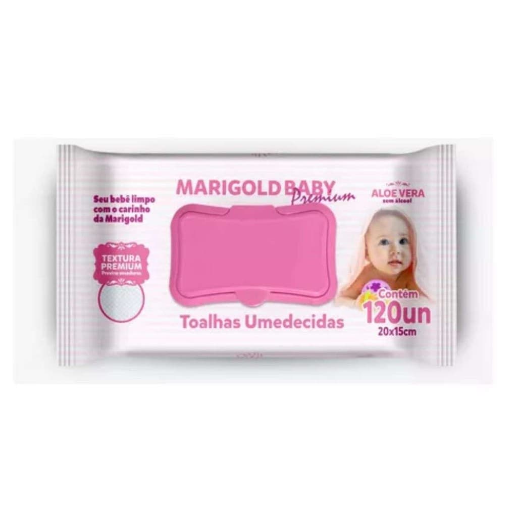 Toalha Umedecida Baby Premium Rosa Sem Alcool Marigold Baby