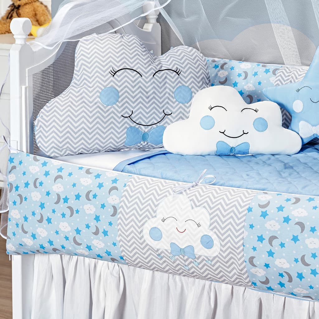 Kit Berço Nuvem 12 Peças Enxoval Completo Bebê Quarto Infantil Trança Protetor Almofadas Mosquiteiro Conforto Decoração
