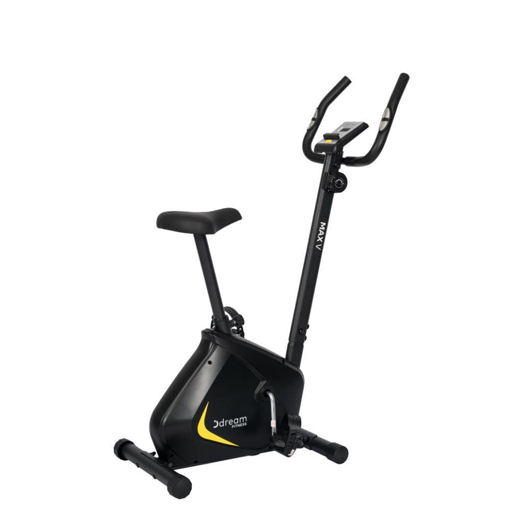 Bicicleta Ergométrica Magnética Vertical Max V Preta e Amarela - Dream Fitness