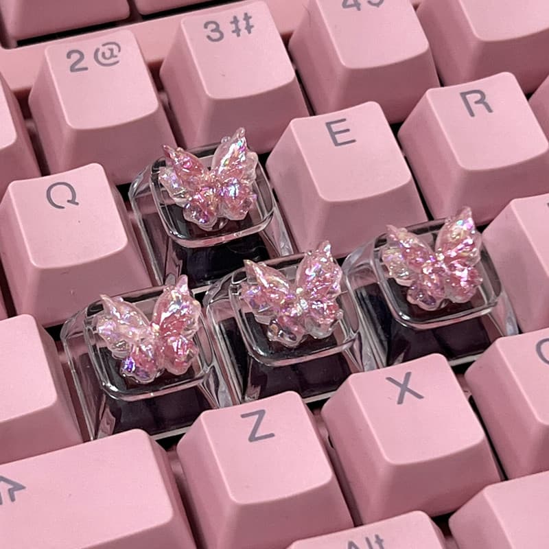 4 Pçs Borboleta Keycaps DIY Artesanal Criativo Digitação Artefato Eixo Cruz Teclado Mecânico Translúcido