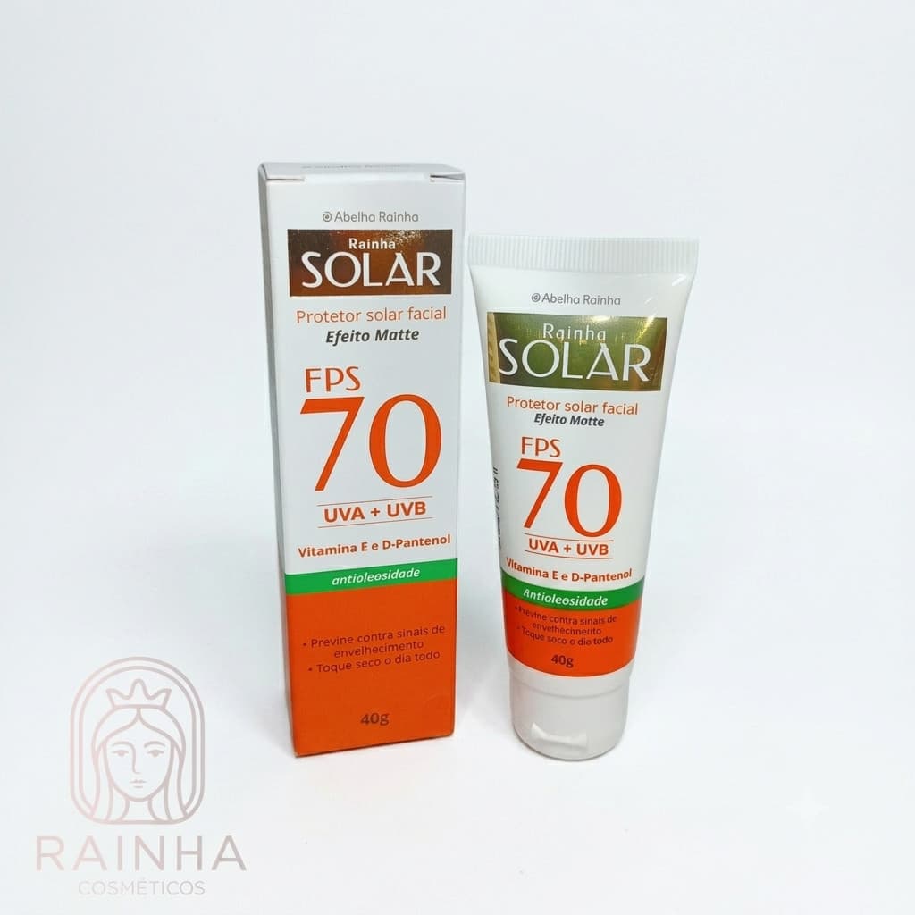 Protetor Solar Facial FPS 70 Abelha Rainha Matte Toque Seco Antioleosidade Vitamina E D Pantenol 40g