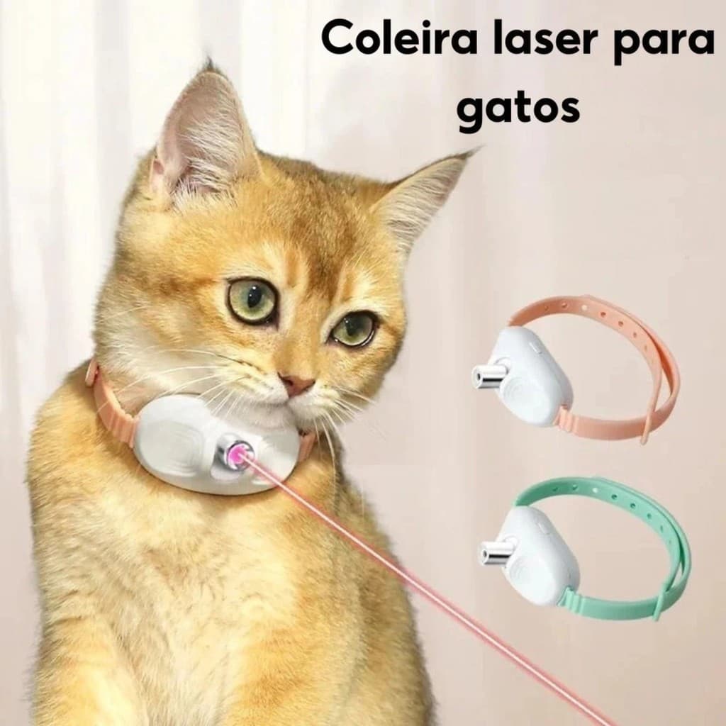 Coleira Laser Gatos Diversão Pet Cuidados, Contra Ansiedade, Autoentretenimento, LED Infravermelho