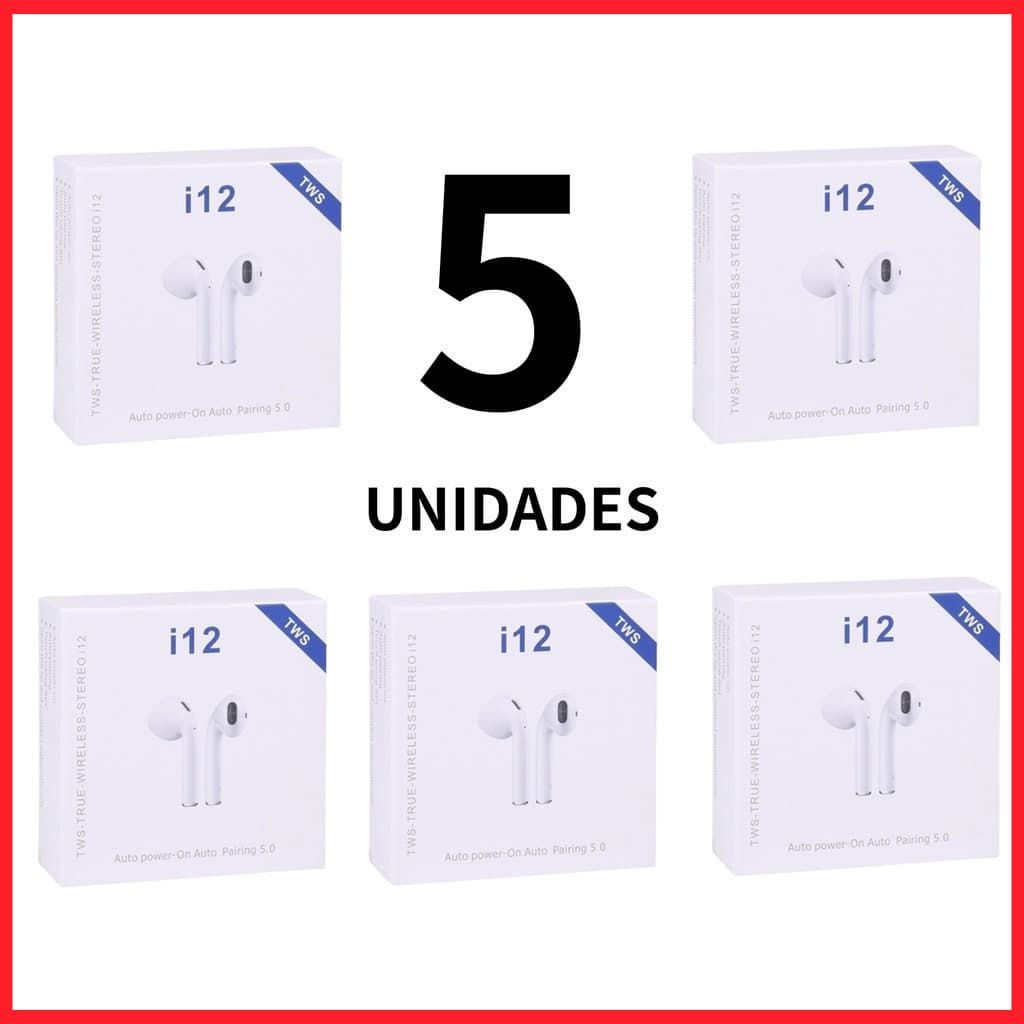 Kit 5/10 Fone de Ouvido Sem Fio i12 Tws Bluetooth 5.0 Com Touch