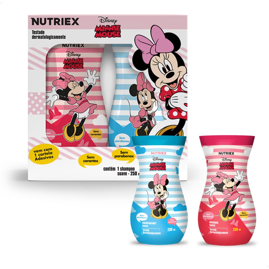 Kit Minnie Mouse Shampoo e Condicionador + Adesivo Kids Infantil Fragrância Suave Hidratante Nutriex