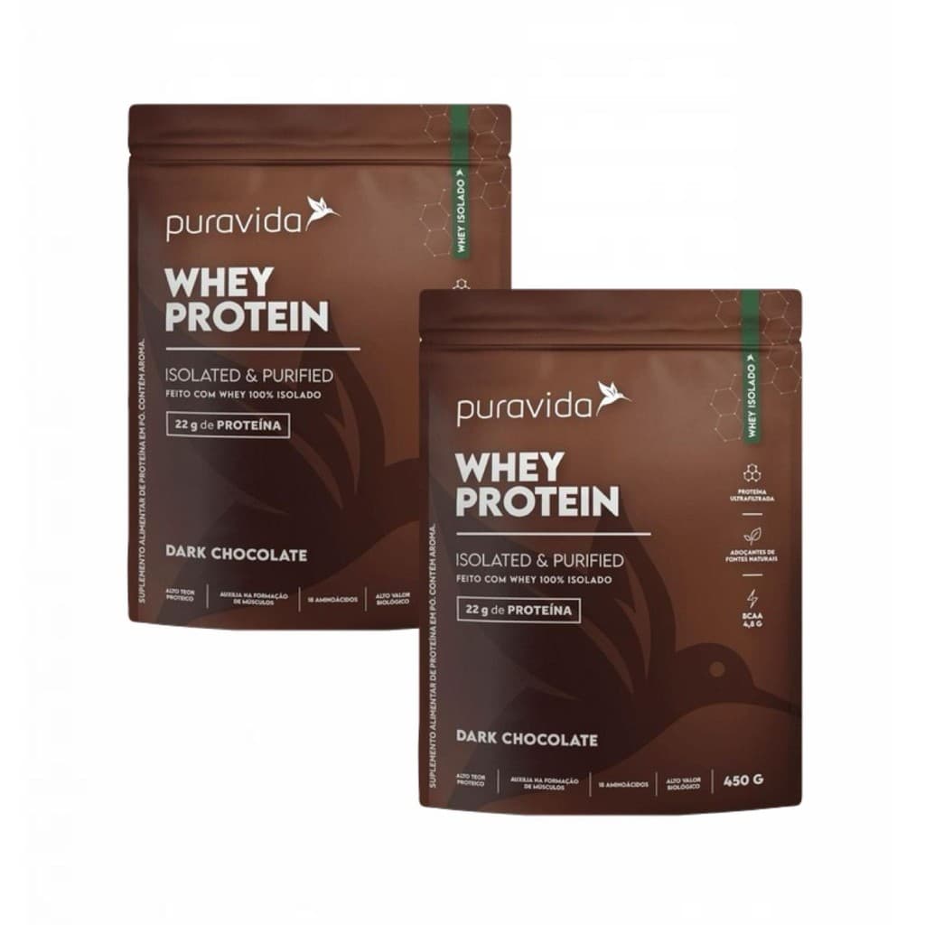 2x Whey Protein-100% Isolado- Dark Chocolate-450g- Pura Vida