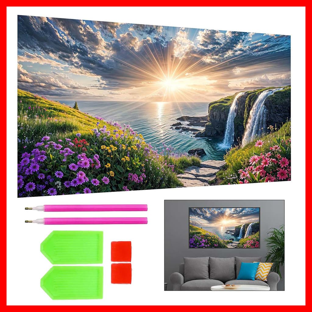70 x 40 cm Flor e Mar Pintura Diamante 5D Arte Diamante Cheio Diamante Tridimensional Gem Crafts