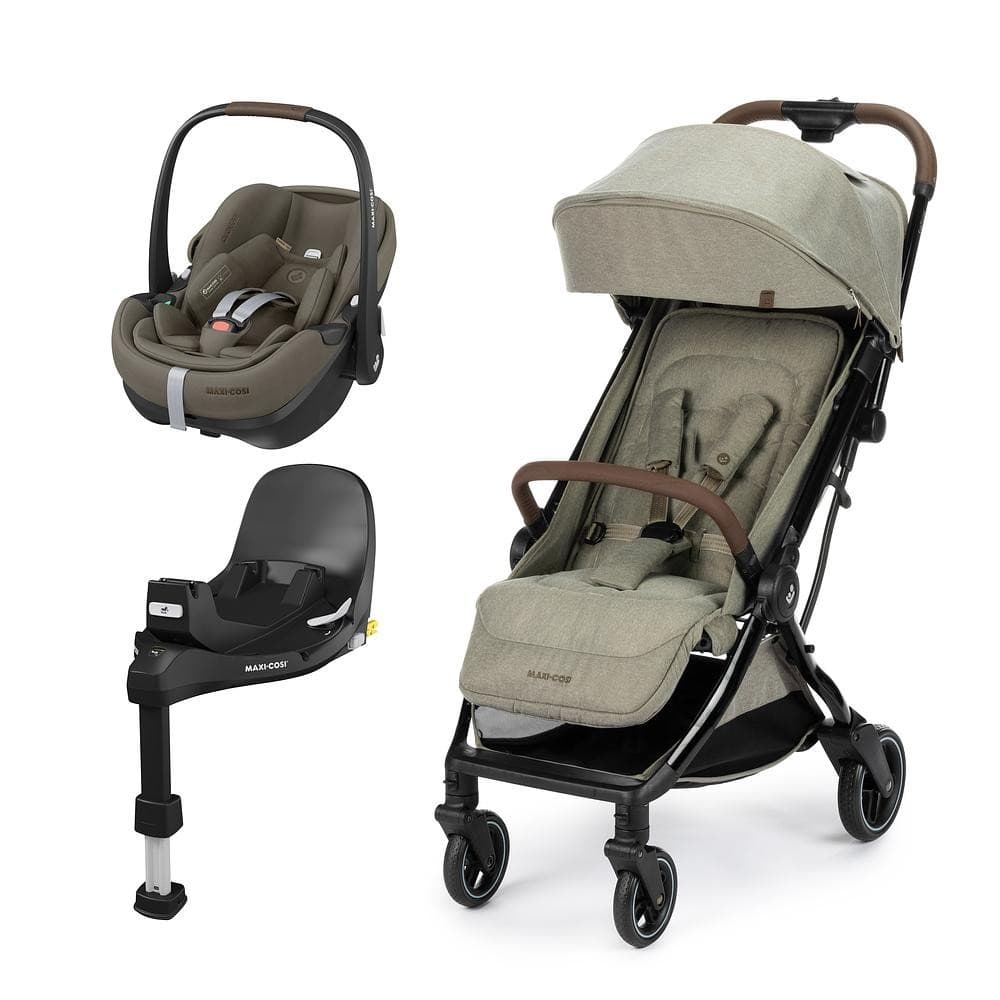 Carrinho de Bebê com Bebê Conforto e Base Maxi Cois Travel System Eva³ Luxe Pebble 360 Pro Truffle