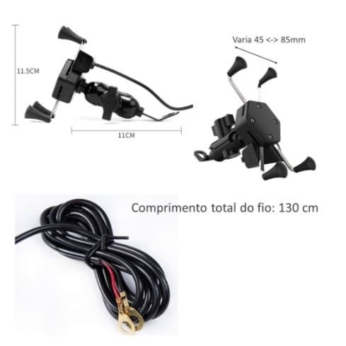 Suporte Para Motocicletas Usb Pra Carregador 360 Rotação