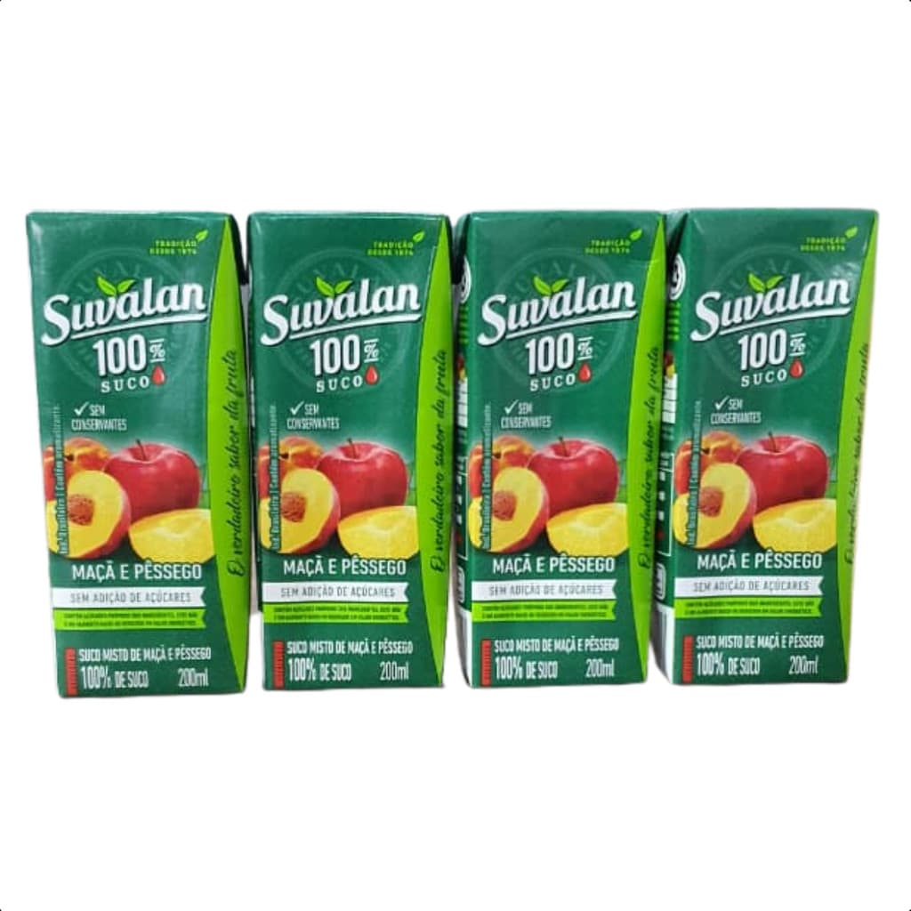 Suvalan Suco Maçã e Pêssego 200ml Kit 4 Unidades