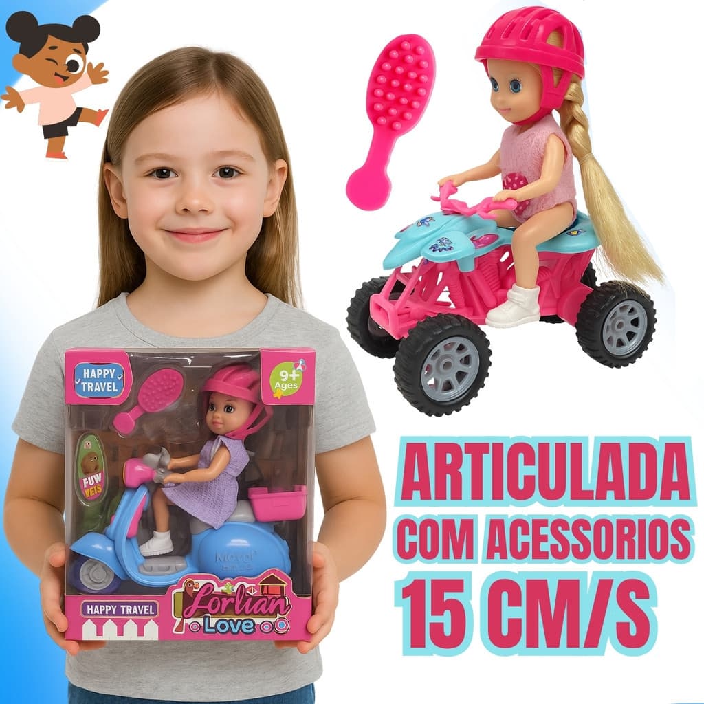 Boneca Lonlian Love – Articulada com Veículo e Acessórios (3 Modelos)
