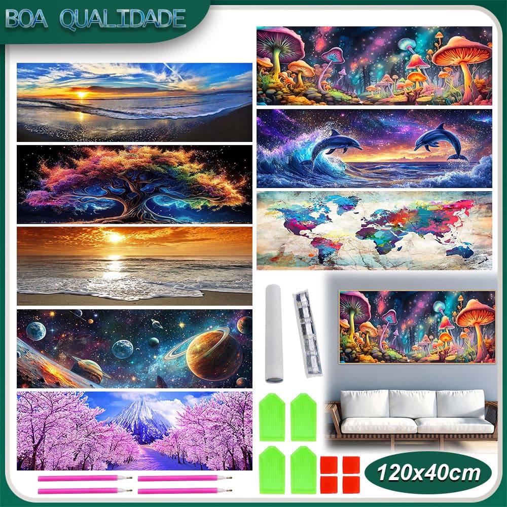 120x40cm 5D Rodada Diamante Pintura Conjunto Feito à Mão Ponto Diamante Pintura Decoração de Parede de Casa Pintura