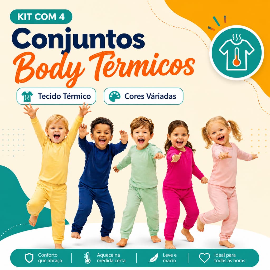 Kit 8 Peças Sortidas C/ 4 Bodys + 4 Calças Termicas para Bebe Menino e Menina Inverno Infantil Frio