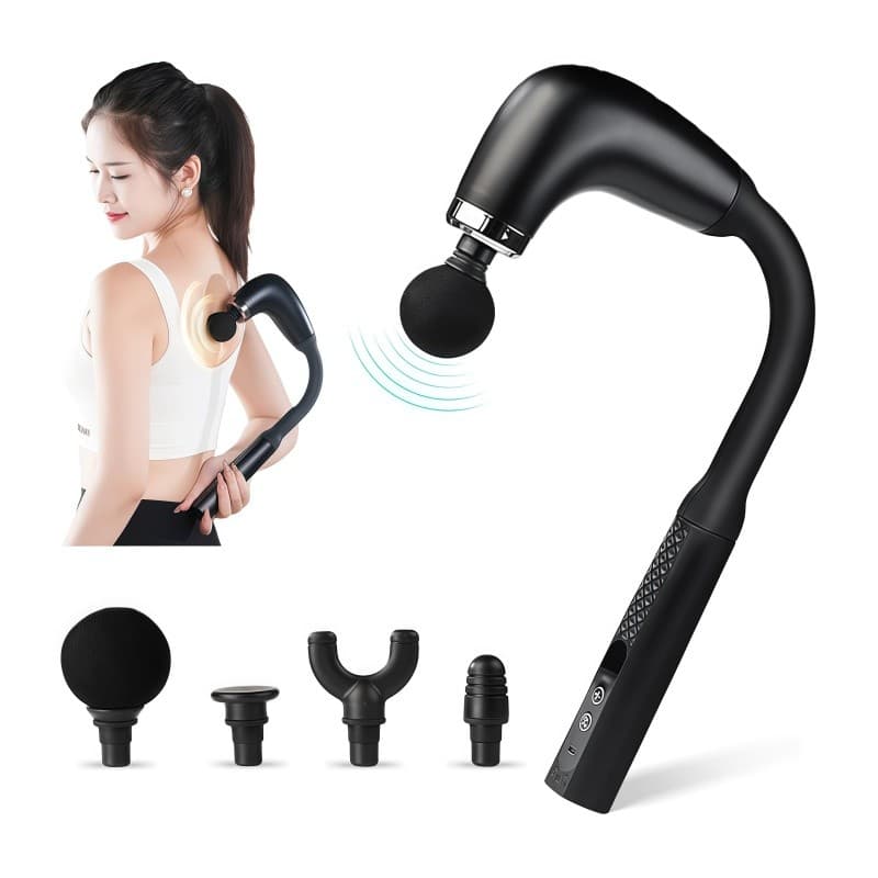 Massageador Gun Portátil Alongado Muscular 4 em 1 Com 9 Velocidades 9 Modos Para Pescoço Cintura E Ombro Ergonômico