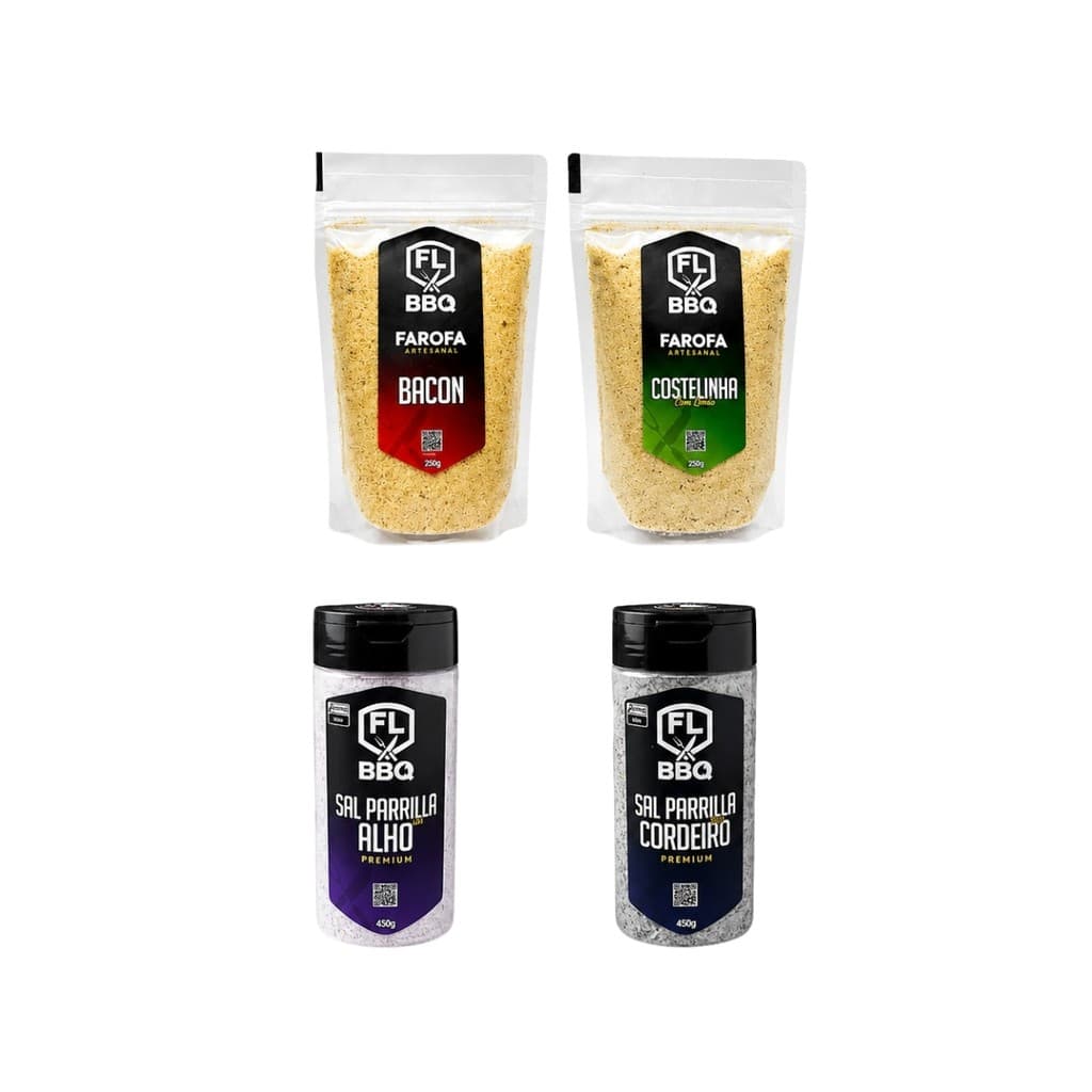 KIT FAROFA E SAIS FLBBQ - ALHO, CORDEIRO, BACON E COSTELINHA COM LIMÃO