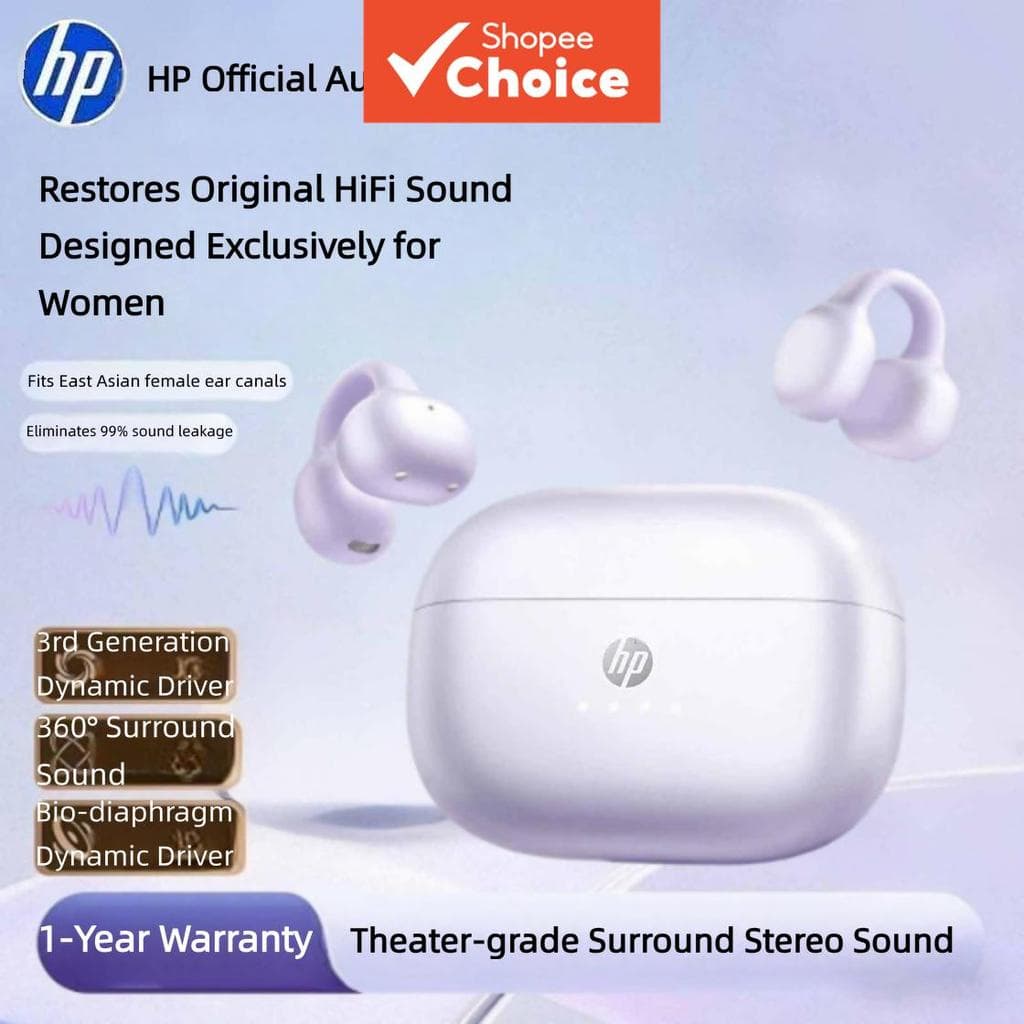 Fones de ouvido HP H10N TWS, fones de ouvido com clipe auricular, fones de ouvido esportivos sem fio Bluetooth,