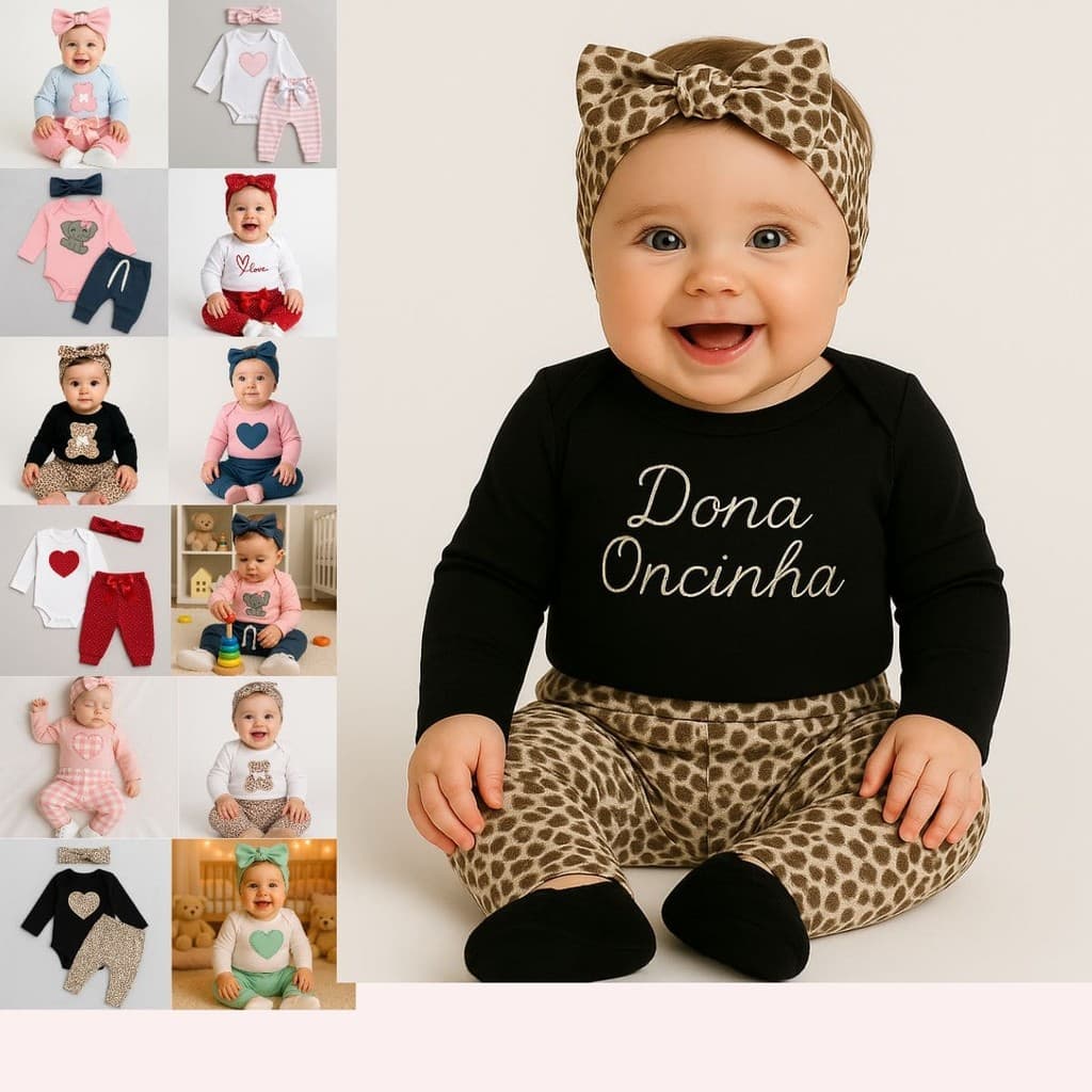Roupa Bebê Menina Body Manga Longa Calça e Faixa Moda Blogueirinha Inverno Feminino Chique Diva Roupinha Conjuntinho