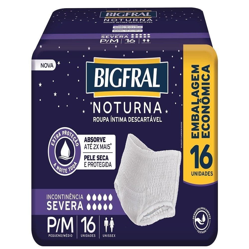 Fralda Descartável Adulto Bigfral Roupa Íntima  Noturna Tamanho P/M - 4 Pacotes com 16 Fraldas - Total 64 Tiras