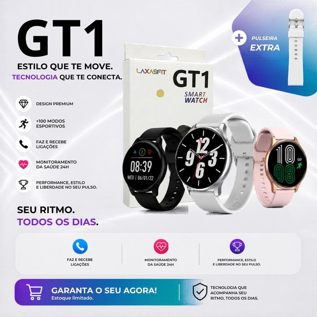 Relógio Inteligente Smartwatch Gt1 Bluetooth Whatsapp Ligações Gps + 2 pulseiras