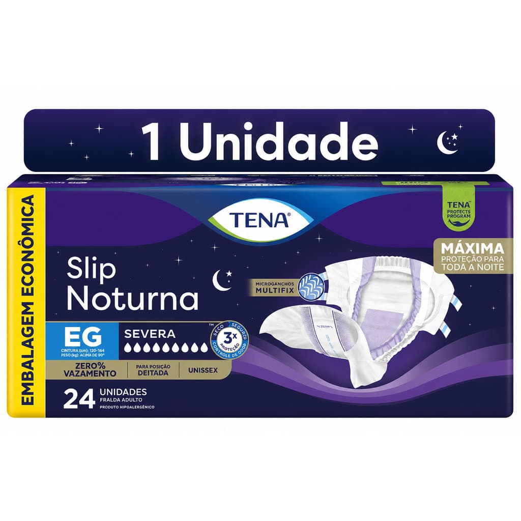 Fralda Geriátrica Tena Slip Noturna EG 24 Unidades Absorção Noturna Incontinência Urinária