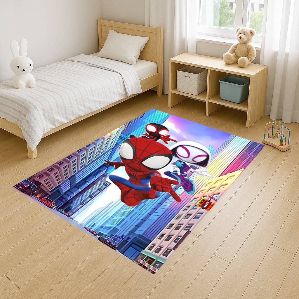 Tapete Retangular 100x140 Antiderrapante Infantil Baby Meninos Herói Aranha Baby Hul Quarto Sala Decoração Teia