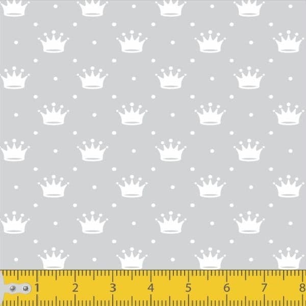 Tecido Tricoline Mini Coroas Fundo Cinza 100% Algodão Mesa Posta Enxoval Quilting Artigos De Ateliê