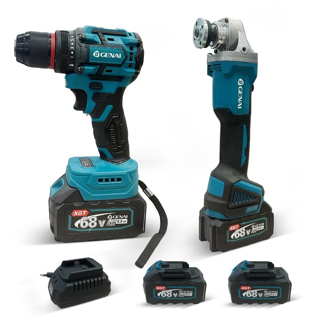 68V 2 Em 1 Brushless Profissional E Furadeira De Impacto Portatil + Esmerilhadeira 2 baterias + Maleta