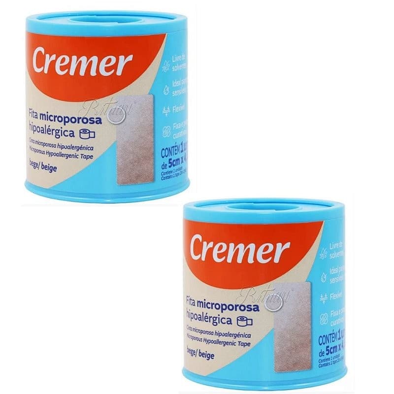 Kit C/2 Fitas Microporosas Bege Hipoalérgica 5cm X 4,5M - Cremer