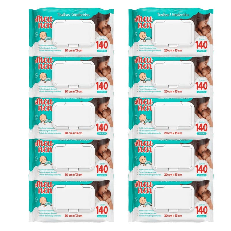 Kit 10 Toalhas Umedecidas Meu Nenê com 140 Unidades