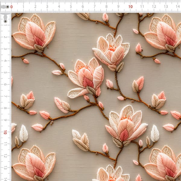 Tecido Tricoline Digital 3D Magnólias Encantadas Costura Pano DIY Patchwork Artesanato Quilt Ateliê