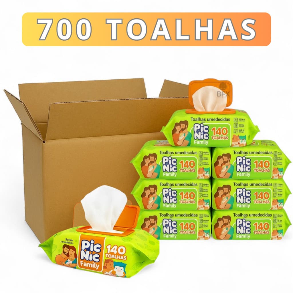 Kit 700 Toalha Umedecida Premium 5 Pacotes com Tampa Lencinho para Recem Nascido Bebe Adulto