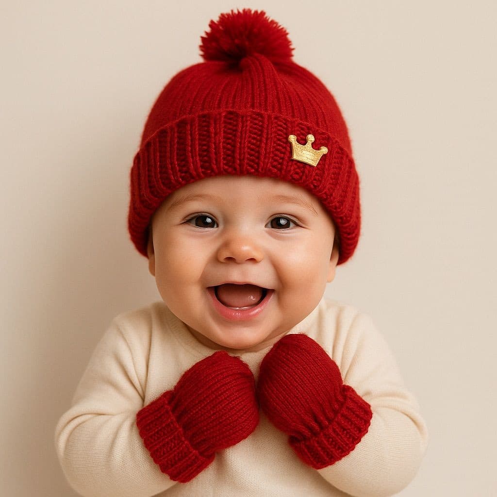 Kit Touca E Luva Tricô Bebê  Recém Nascido Saída Maternidade Menino Menina Enxoval Gorro