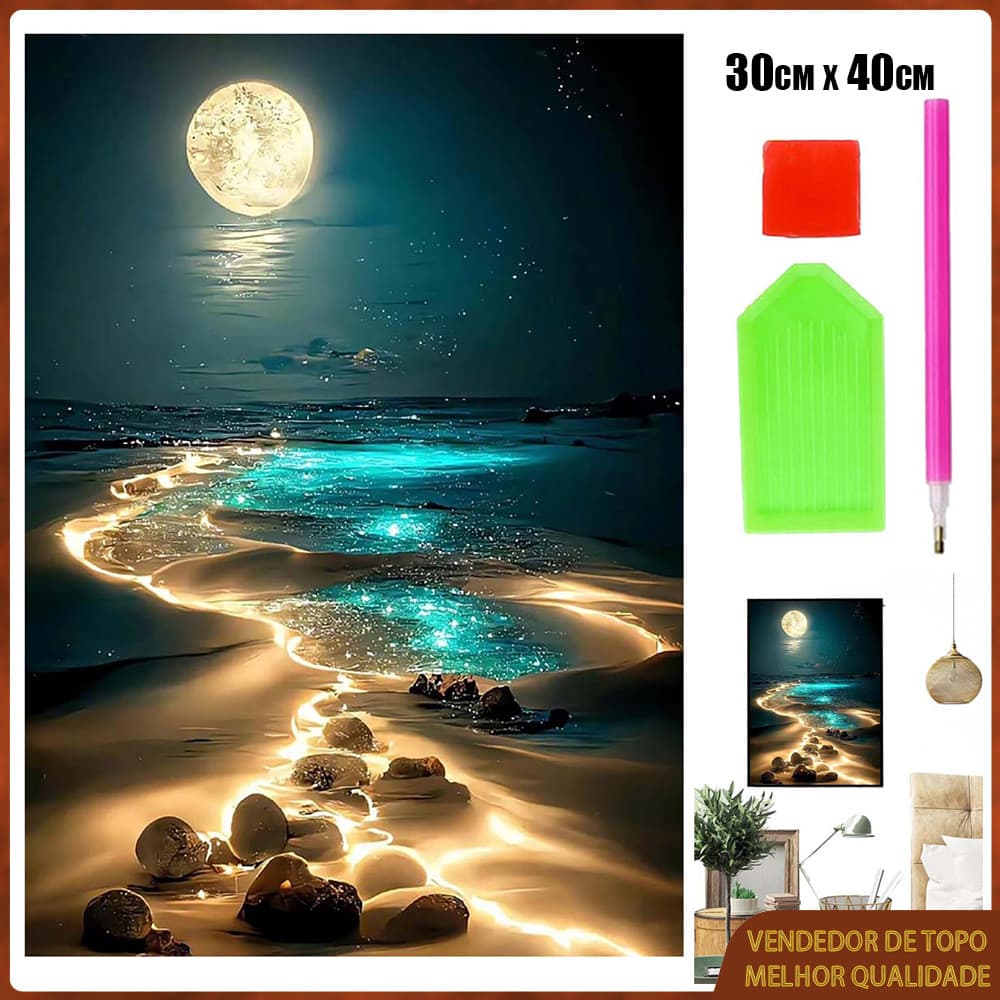 Conjunto de pintura diamante redondo 5D luar praia DIY ponto pintura diamante 30x40cm pintura decorativa