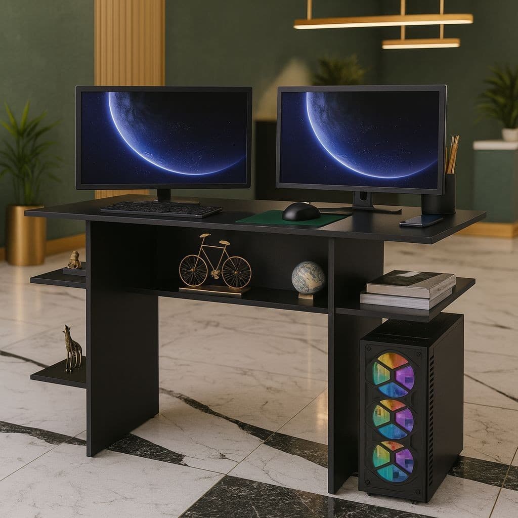 Mesa Gamer Escrivaninha Ideal p/ Computador, Notebook e Home Office –  Cor Preto