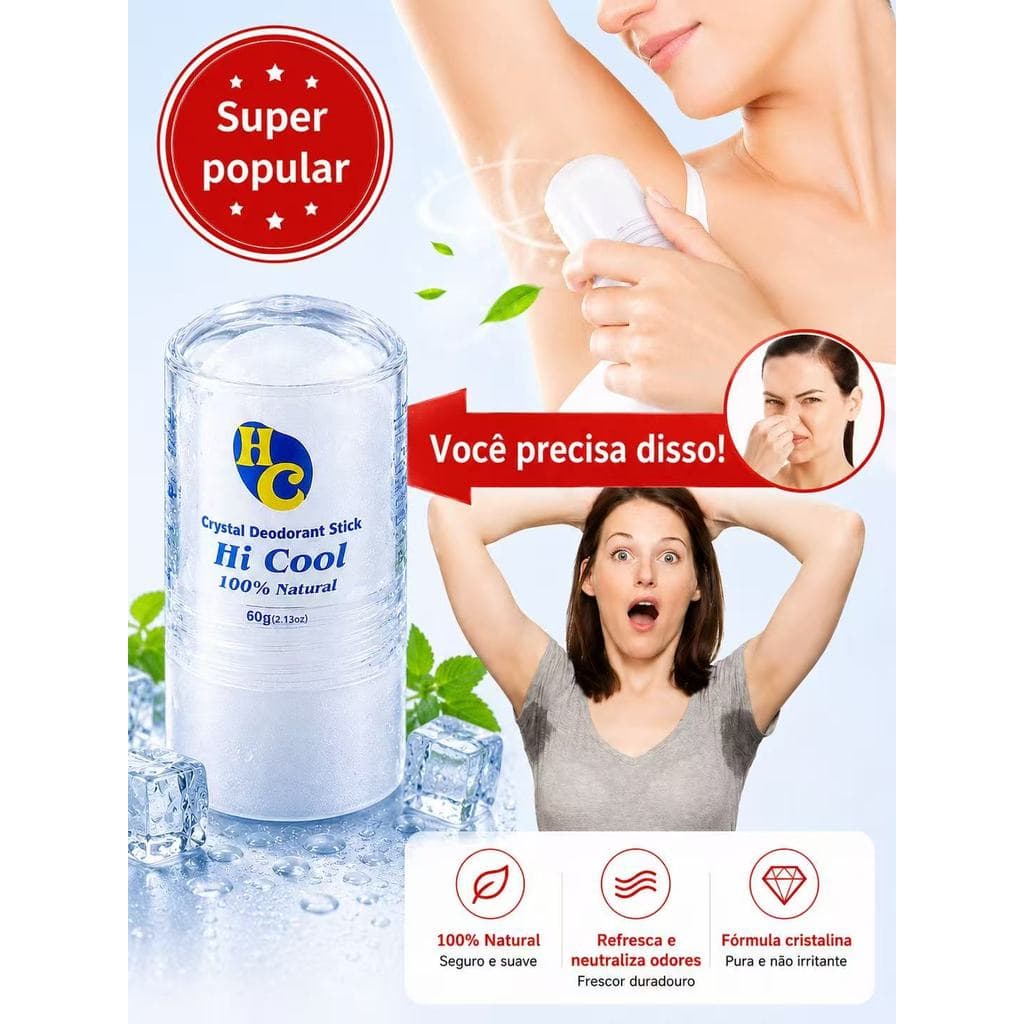 BGM-Desodorante Natural Pedra Cristal De Sal 60g Unisex Hi Cool,Anti Odor / Mau Odor / Sem Alumínio