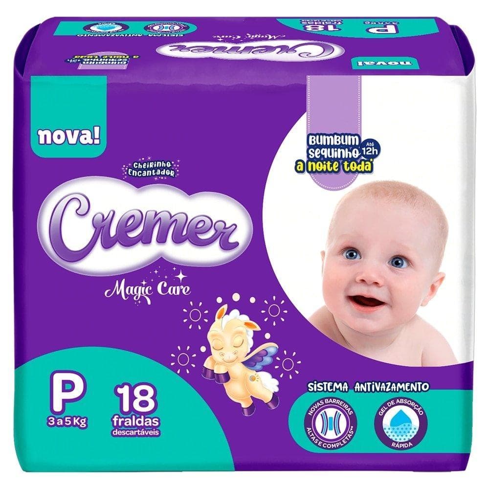 Fralda Descartável Cremer Disney Magic Care Tamanho P - 8 Pacotes com 18 Fraldas - Total 144 Tiras