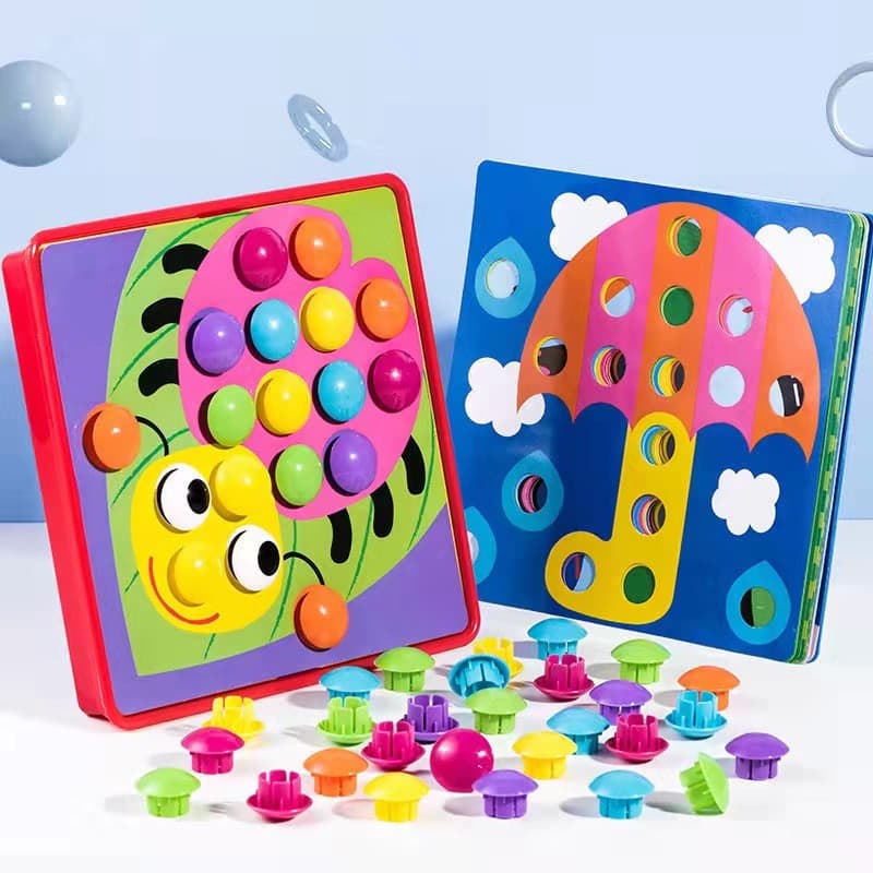 Brinquedos Educativos Cogumelos Coloridos com Botões Brinquedos de Arte DIY para Crianças