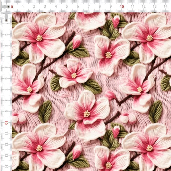 Tecido Tricoline Digital 3D Floral Rosa Bordado Costura Pano DIY Patchwork Artesanato Quilt Ateliê