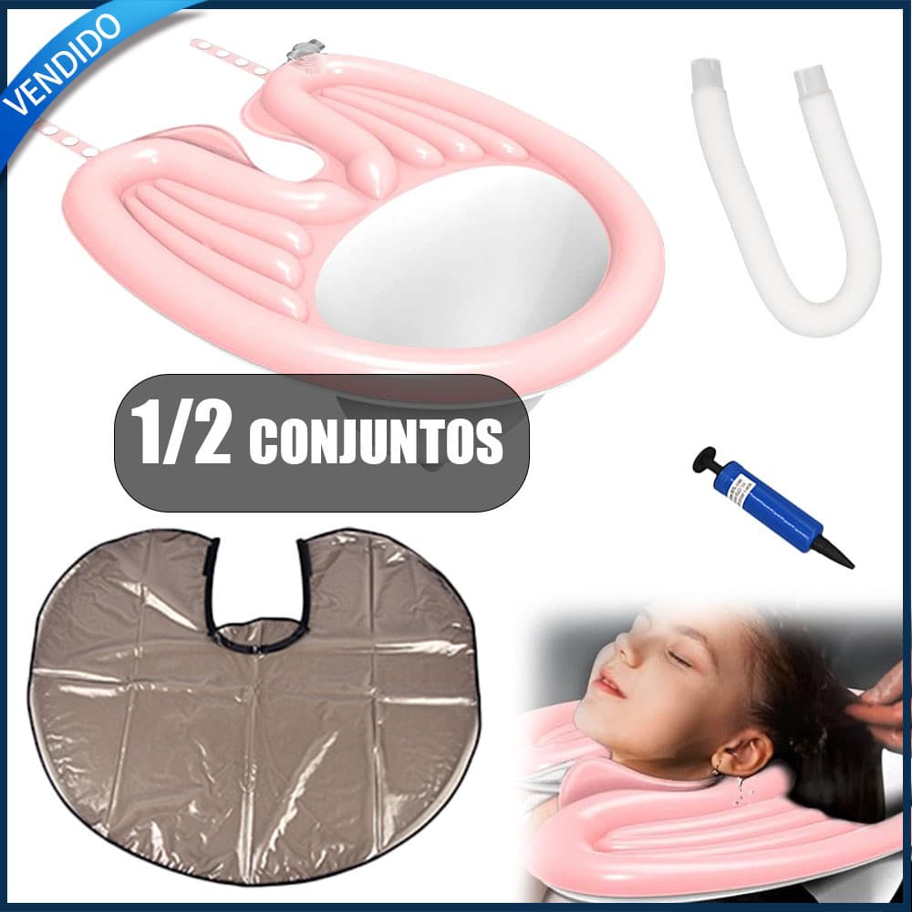 1/2 conjunto de bacia inflável para shampoo com toalha para mulheres grávidas e idosos, dobrável para armazenamento
