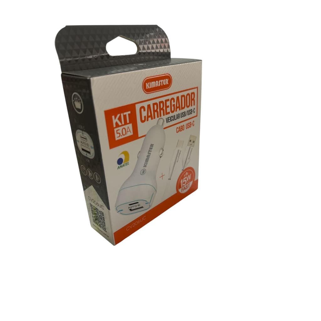 KIMASTER - KIT CARREGADOR VEICULAR USB/USB-C CABO C 15W MAX FAST