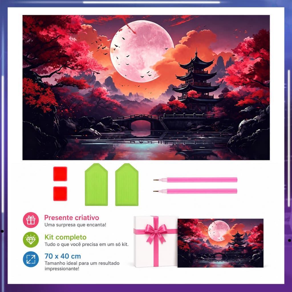 Pintura de Diamante 5D Lua vermelha 70x40cm Broca Quadrada – artesanato terapêutico, decoração criativa, presente