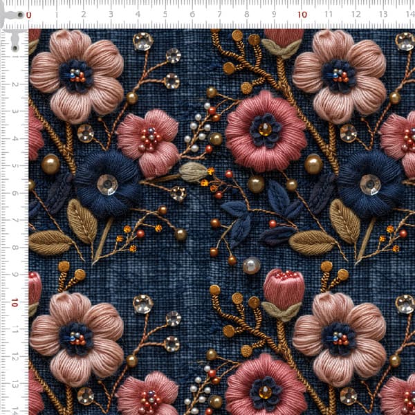 Tecido Tricoline Digital Efeito 3D Flores e Cristais Costura Patchwork Artesanato Pano DIY