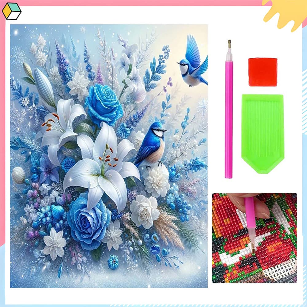 Flores e pássaros, 30 x 40 cm, Kit de Pintura Diamante 5D DIY para Adultos, Conjunto Completo de Arte Diamante Quadrada