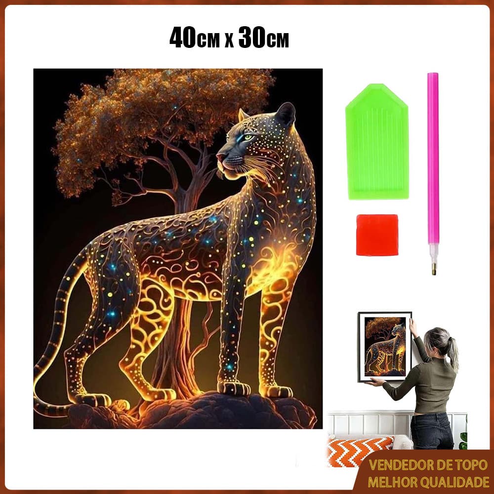 Conjunto de pintura diamante redondo 5D leopardo dourado DIY ponto pintura diamante 40x30cm pintura decorativa