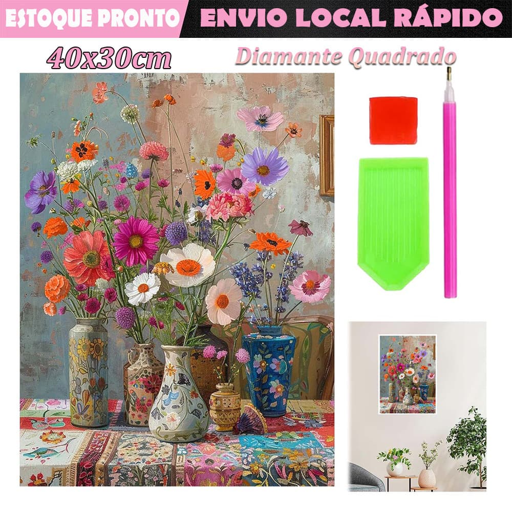 Parede de Flores Diamante quadrado pintura de diamante 5D faça você mesmo de diamante pintura 40x30cm