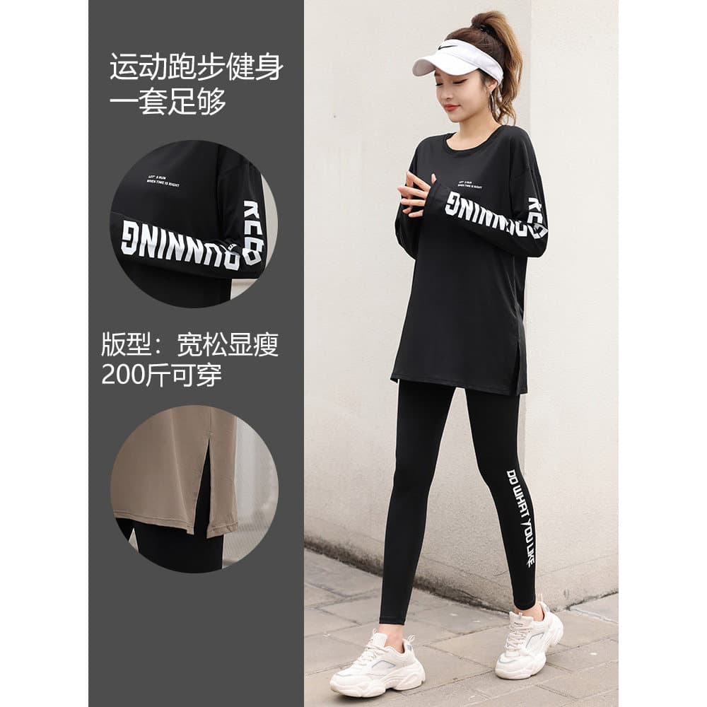 Terno esportivo de Fitness feminino, roupas de corrida matinal, tamanho grande, gordura mm, roupas de ioga, manga compri