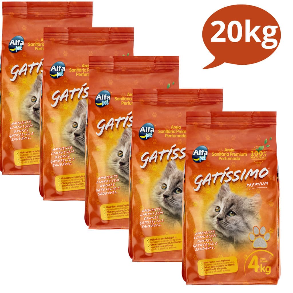 Kit 5 Areia Fina Sanitária Com Perfume 4kg Premium Higiênica Granulado Para Gatos Gatissimo .2.0.k.g