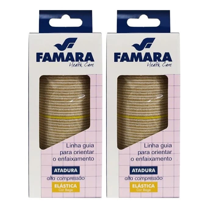 Kit 2un Atadura Elástica 15cm x 1,30m Alta Compressão Varizes Enfaixamentos Esportes Famara