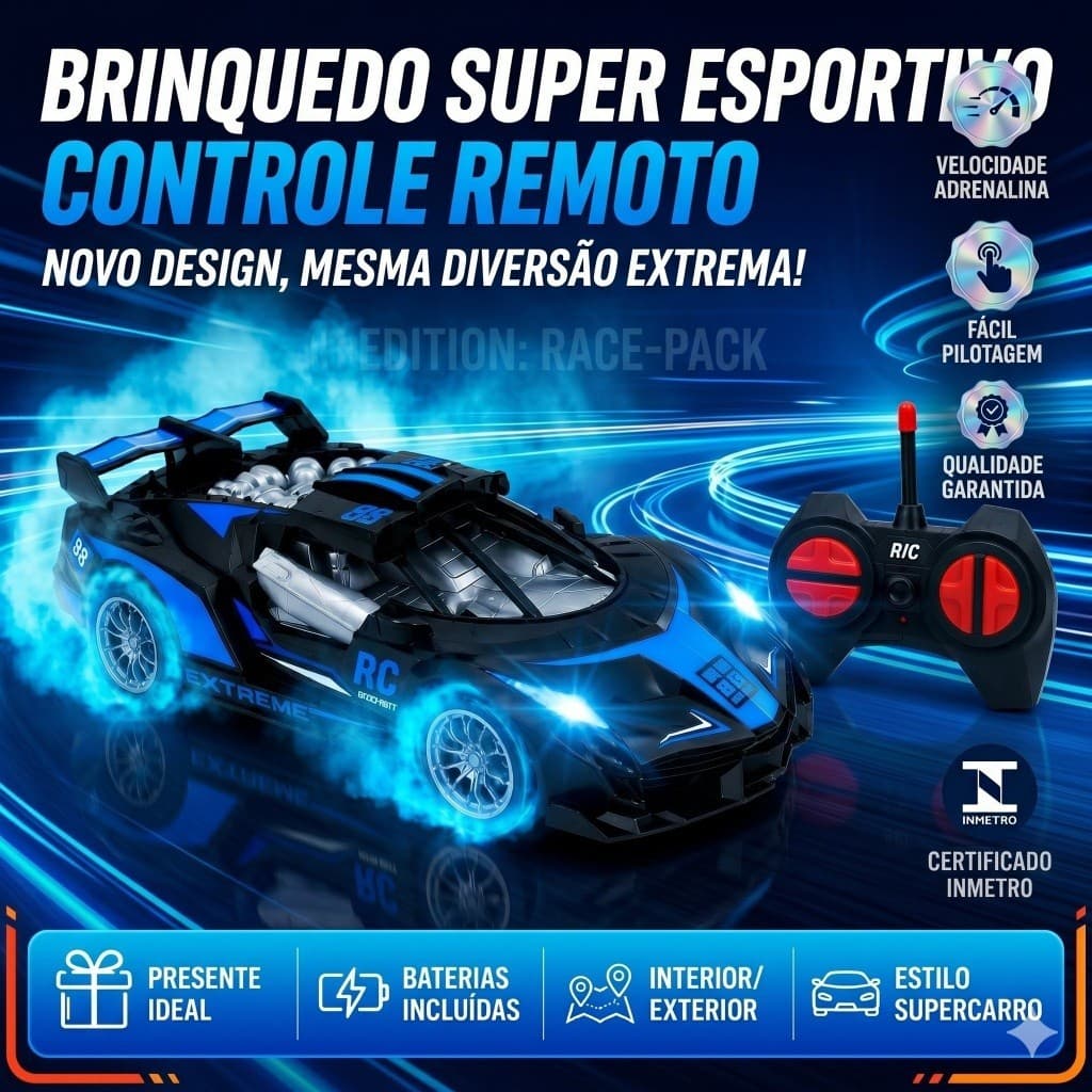 Carrinho de Controle Remoto Esportivo Competição Ferrari Lamborghini Bugati Velocidade -Premium