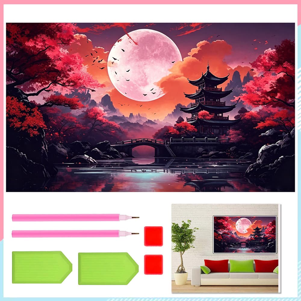 40 x 70 cm, Conjunto de pintura diamante 5D para adultas Lua de Sangue Pintura artística com diamante quadrados