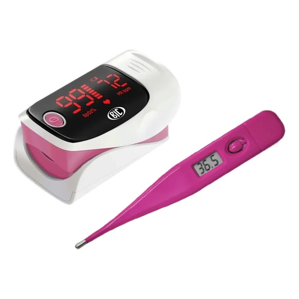 Oximetro De Pulso Dedo Bic Com Termometro Digital Rosa